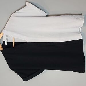 Patrizia Luca Cap Sleeve Airy Top Black White Art Deco Flowy Size Medium Boxy